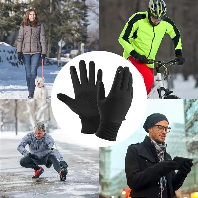 Winter Waterproof Touchscreen Gloves Full-Finger Fleece Outdoor Gloves (Unisex, Black)