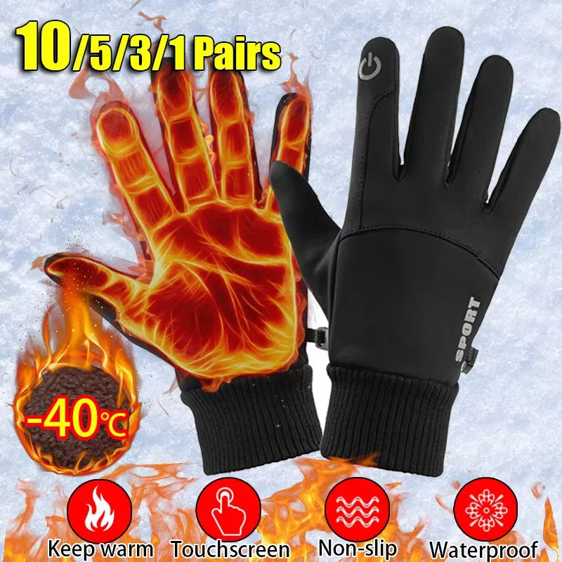 Winter Waterproof Touchscreen Gloves Full-Finger Fleece Outdoor Gloves (Unisex, Black)