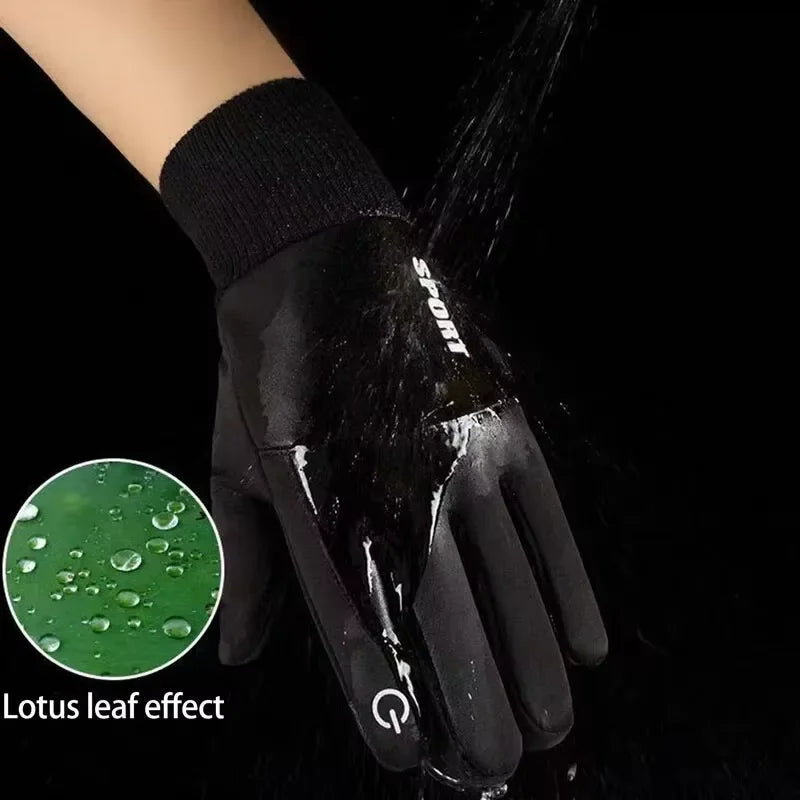 Winter Waterproof Touchscreen Gloves Full-Finger Fleece Outdoor Gloves (Unisex, Black)