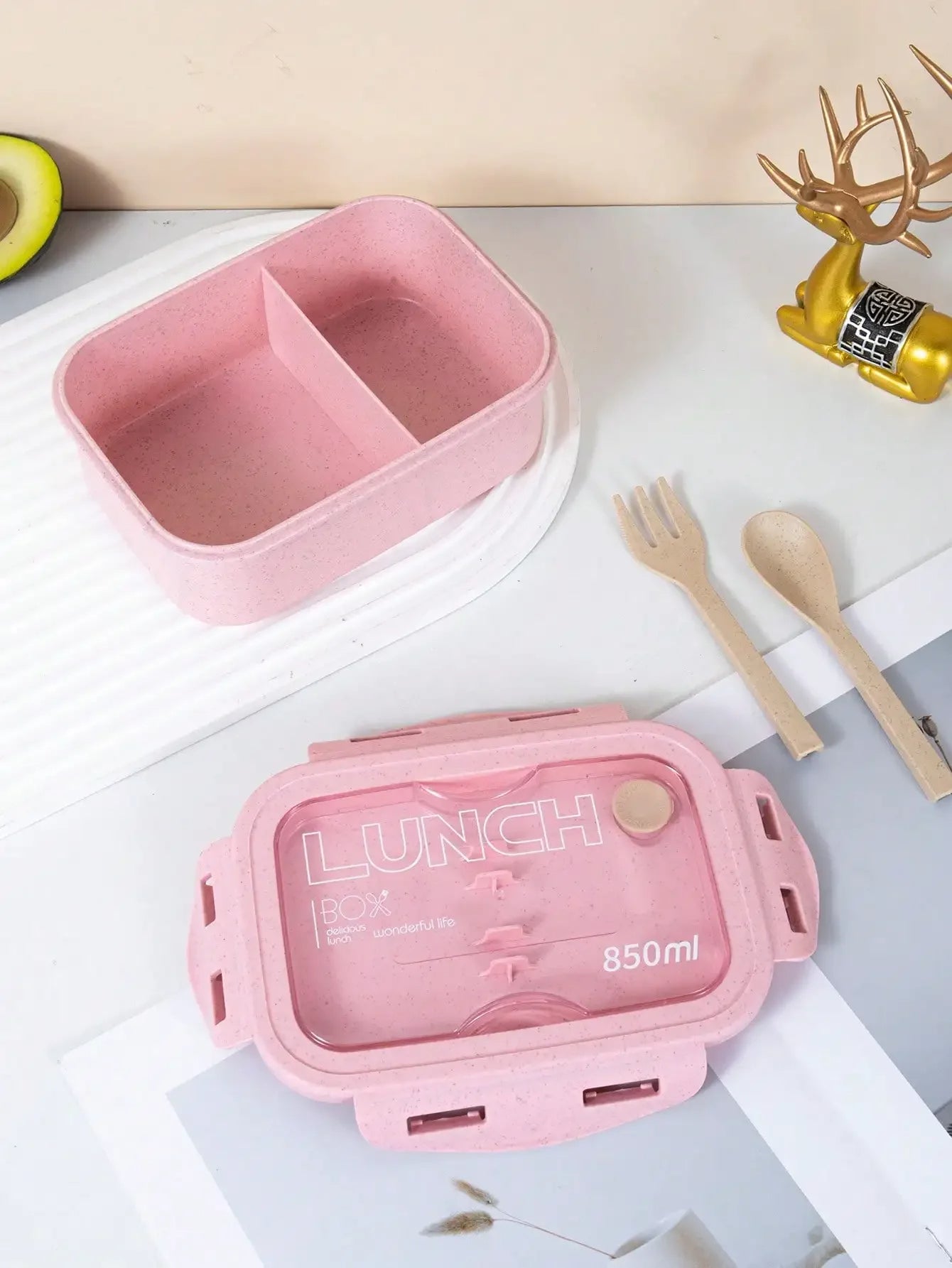 1pc Solid Color Square Cutlery Box with Tableware Leakproof, Divided, Microwave-Safe Lunch Container for Office & School