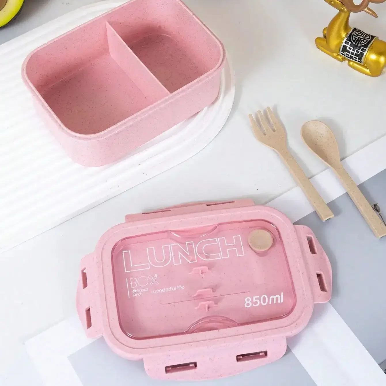 1pc Solid Color Square Cutlery Box with Tableware Leakproof, Divided, Microwave-Safe Lunch Container for Office & School