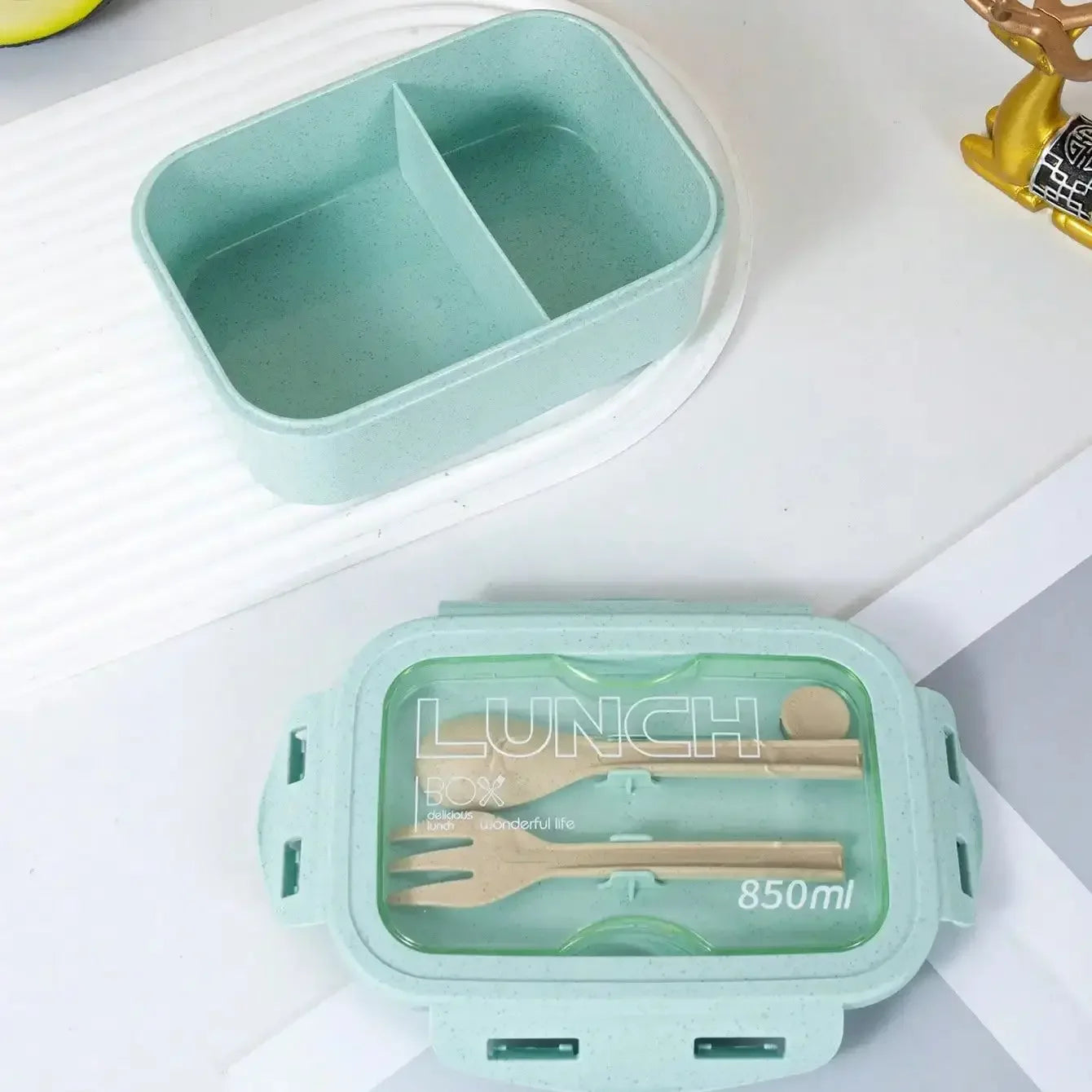 1pc Solid Color Square Cutlery Box with Tableware Leakproof, Divided, Microwave-Safe Lunch Container for Office & School