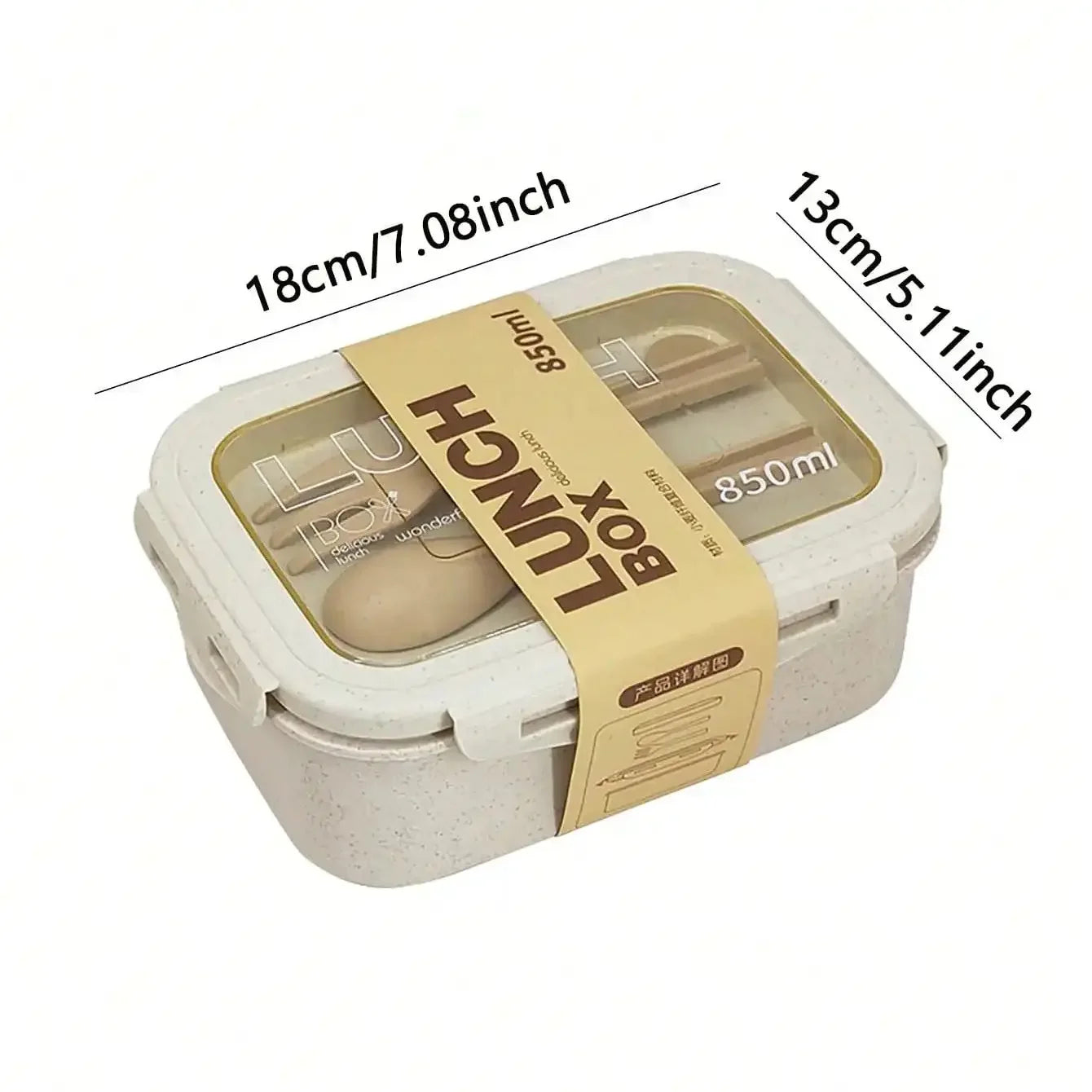 1pc Solid Color Square Cutlery Box with Tableware Leakproof, Divided, Microwave-Safe Lunch Container for Office & School