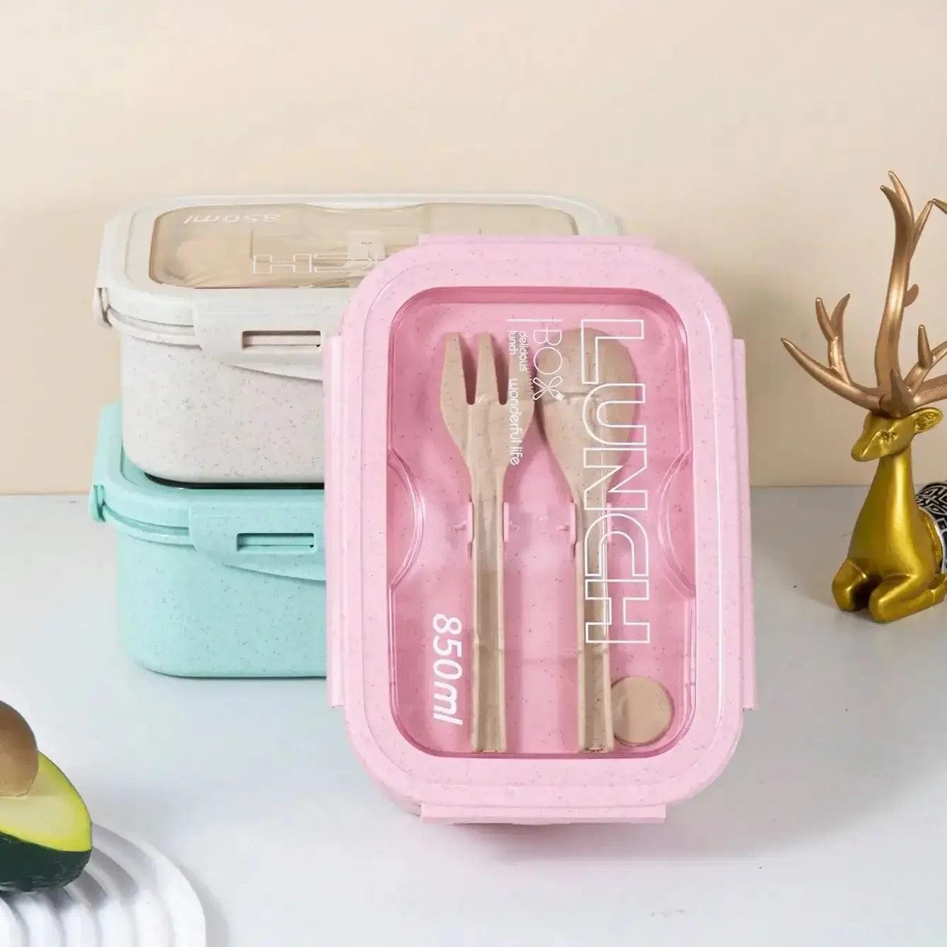 1pc Solid Color Square Cutlery Box with Tableware Leakproof, Divided, Microwave-Safe Lunch Container for Office & School