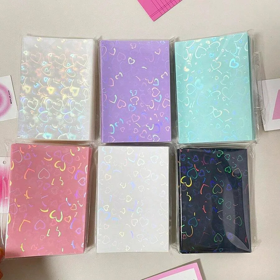 50pcs Laser Heart-Shaped Card Protectors Sparkling Sleeves for ID, School Passes, Photos & Gaming Cards