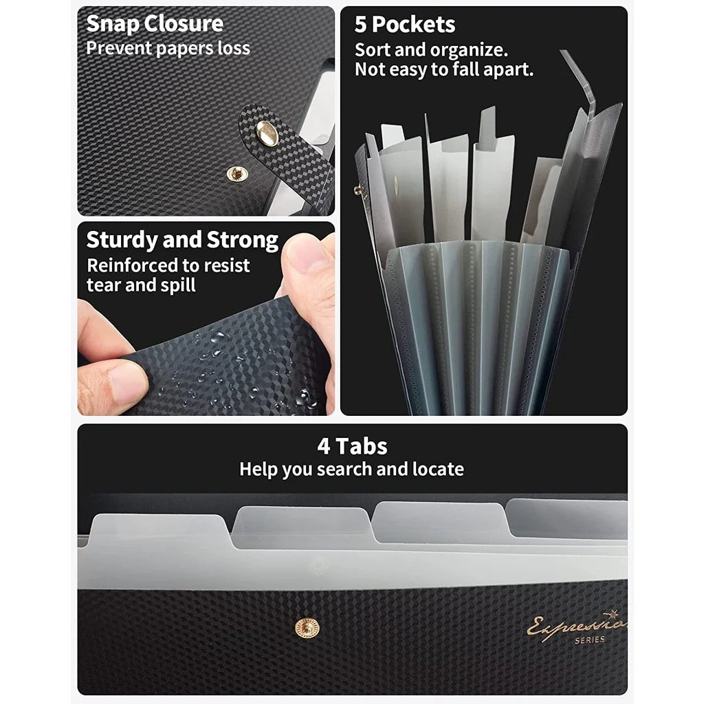 A4 Expanding File Folder 5 Pocket Document Organizer for School & Office Supplies