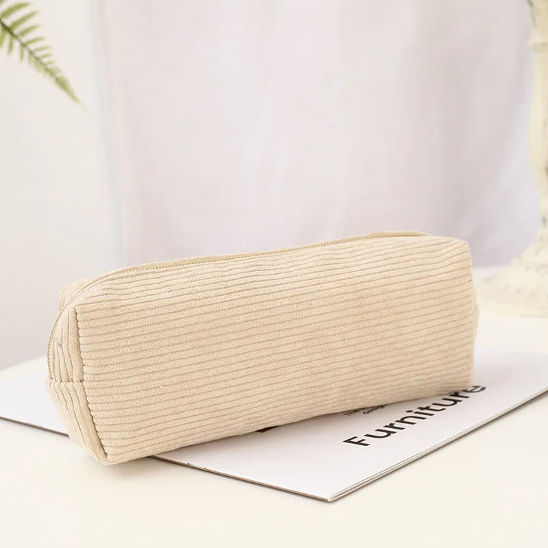 Cute Corduroy Shark Pencil Case Embroidered Pen Pouch for Girls, Kids & School Supplies