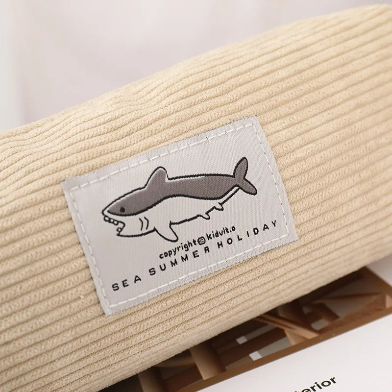 Cute Corduroy Shark Pencil Case Embroidered Pen Pouch for Girls, Kids & School Supplies