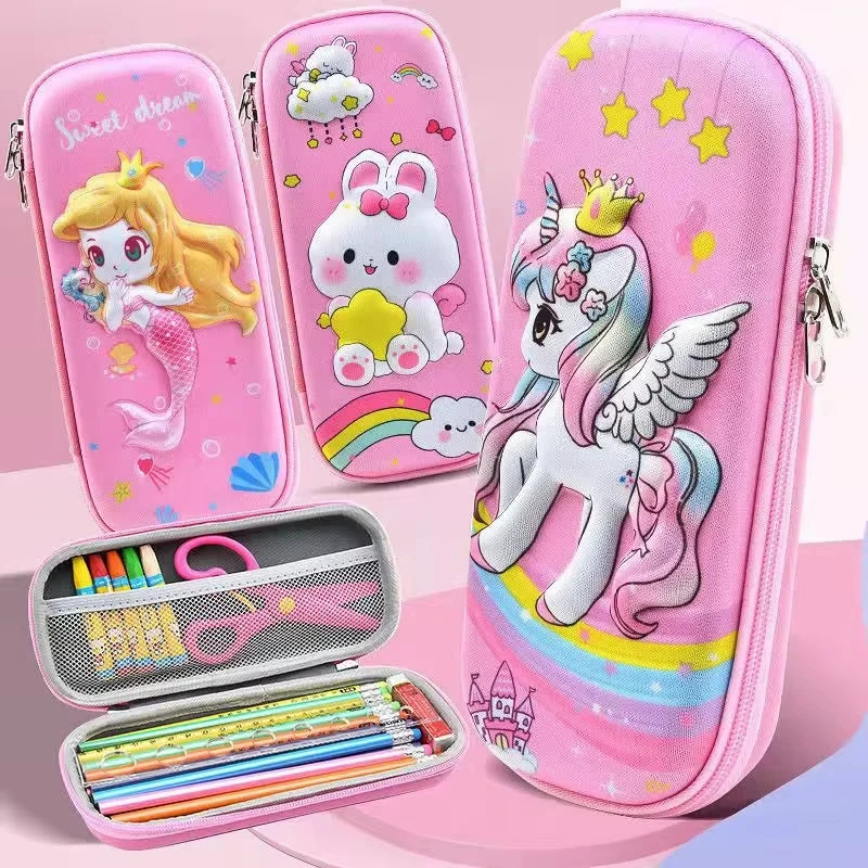 Kawaii 3D Unicorn Pencil Case Large Capacity Waterproof EVA Stationery Bag for Students