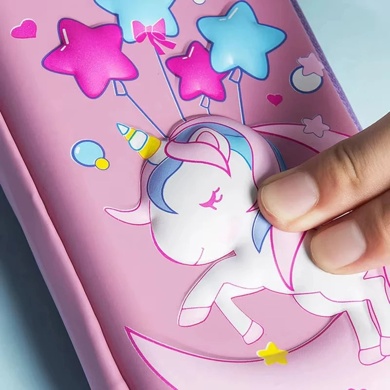 Kawaii 3D Unicorn Pencil Case Large Capacity Waterproof EVA Stationery Bag for Students