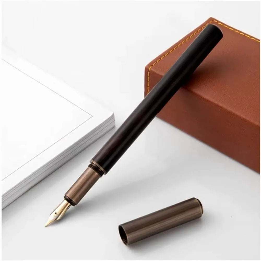 Luxury Retro Wood & Bronze Fountain Pen 0.5mm Fine Nib for Writing, Calligraphy & Gifts
