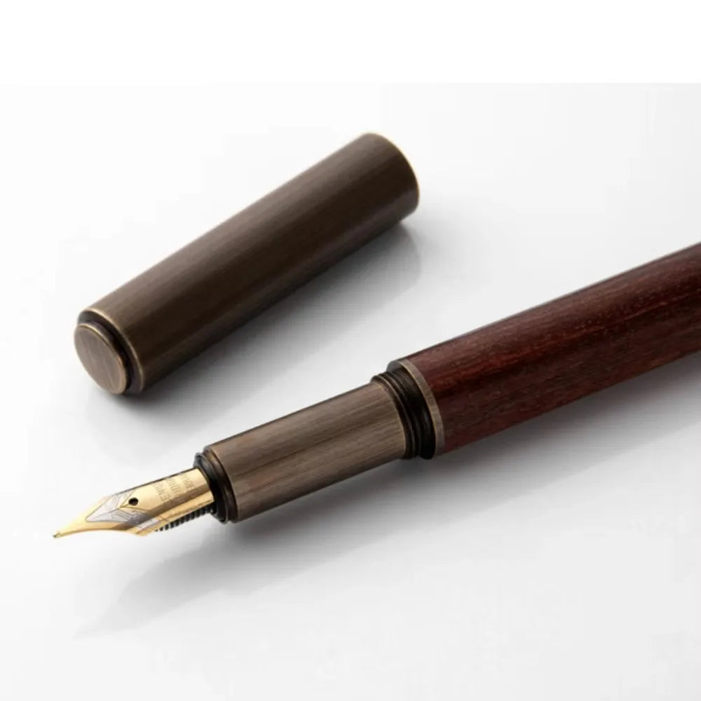 Luxury Retro Wood & Bronze Fountain Pen 0.5mm Fine Nib for Writing, Calligraphy & Gifts