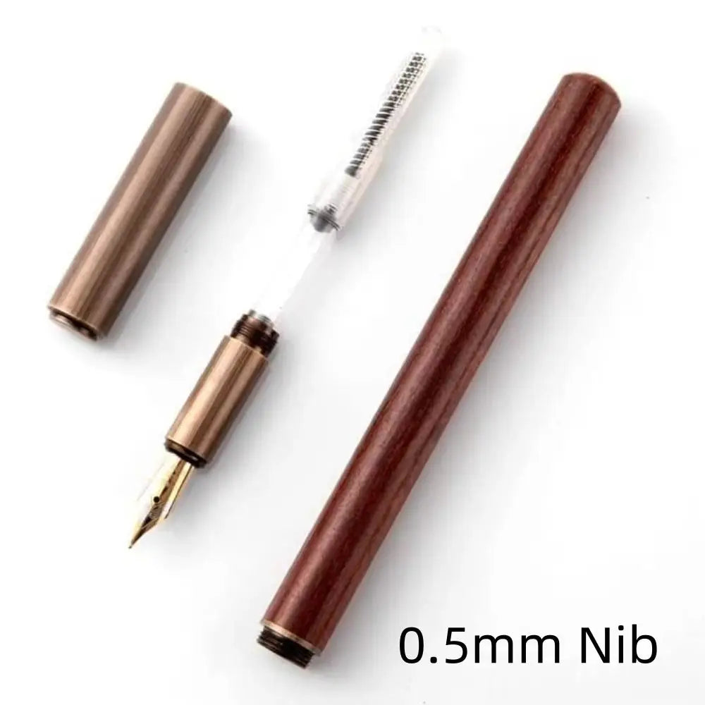 Luxury Retro Wood & Bronze Fountain Pen 0.5mm Fine Nib for Writing, Calligraphy & Gifts