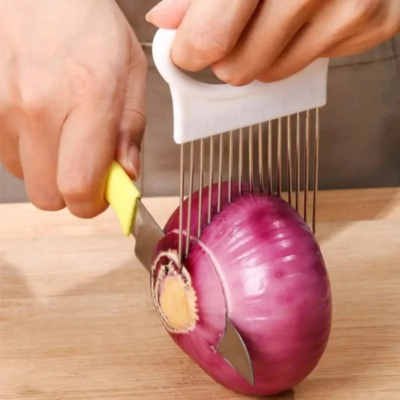 Stainless Steel Onion Holder & Slicer Guide Vegetable Cutting Aid Fork for Tomatoes, Onions & More