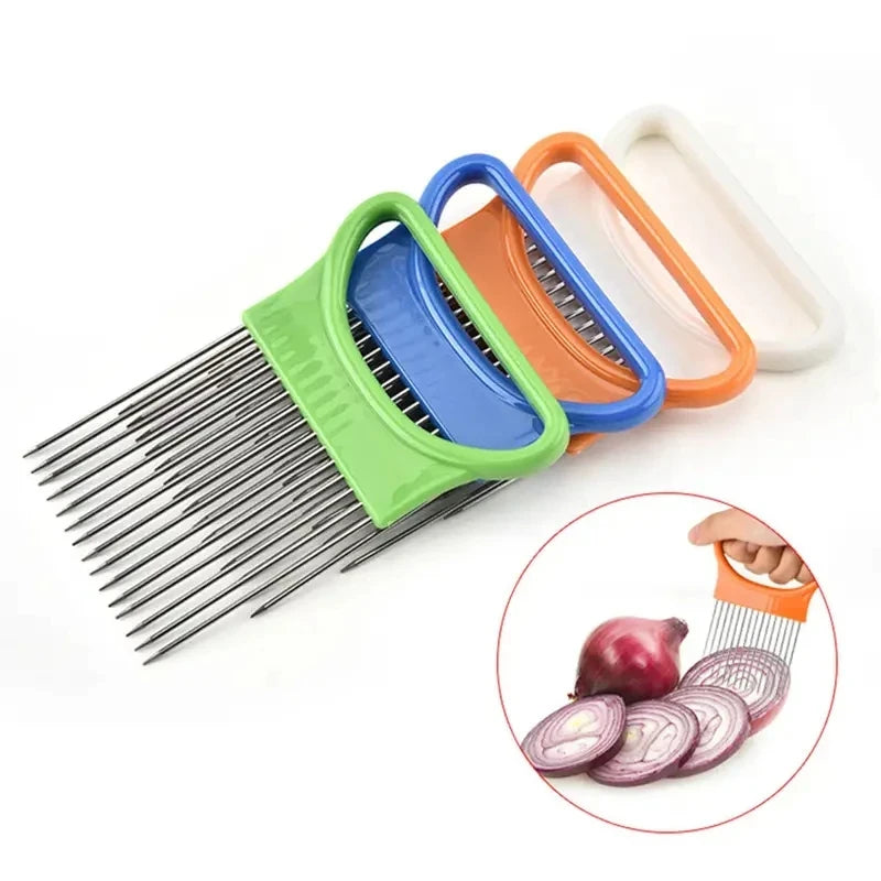 Stainless Steel Onion Holder & Slicer Guide Vegetable Cutting Aid Fork for Tomatoes, Onions & More