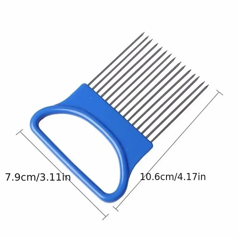 Stainless Steel Onion Holder & Slicer Guide Vegetable Cutting Aid Fork for Tomatoes, Onions & More