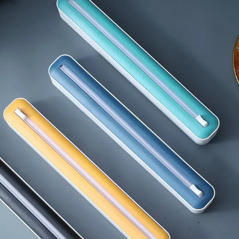 2-in-1 Food Wrap Dispenser with Cutter Aluminum Foil & Cling Film Storage Box Kitchen Organizer