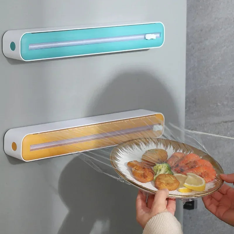 2-in-1 Food Wrap Dispenser with Cutter Aluminum Foil & Cling Film Storage Box Kitchen Organizer