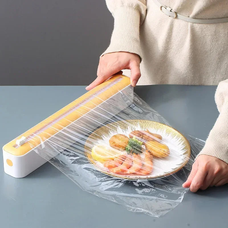 2-in-1 Food Wrap Dispenser with Cutter Aluminum Foil & Cling Film Storage Box Kitchen Organizer