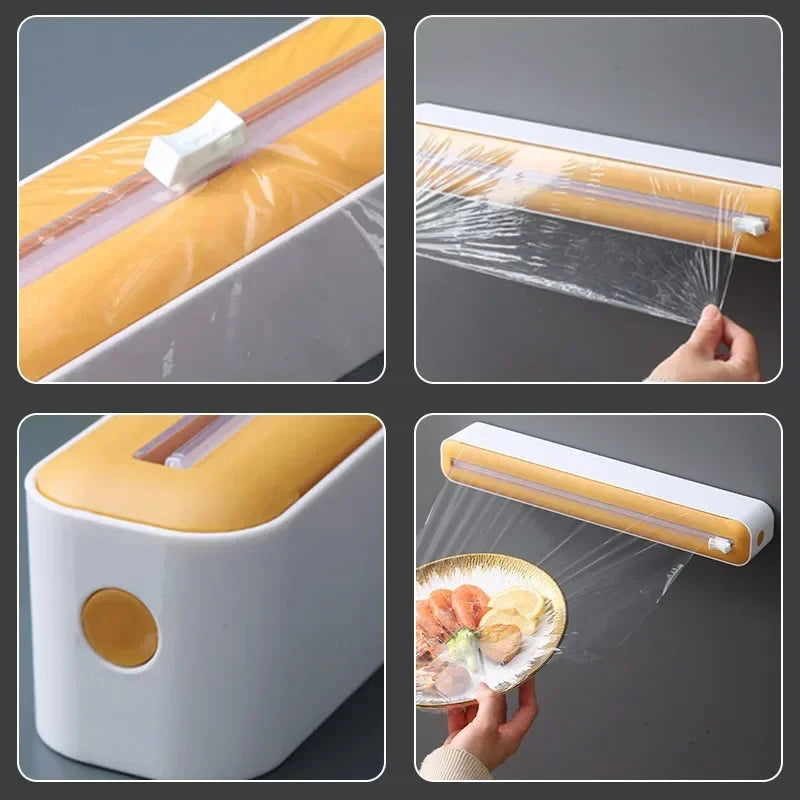 2-in-1 Food Wrap Dispenser with Cutter Aluminum Foil & Cling Film Storage Box Kitchen Organizer