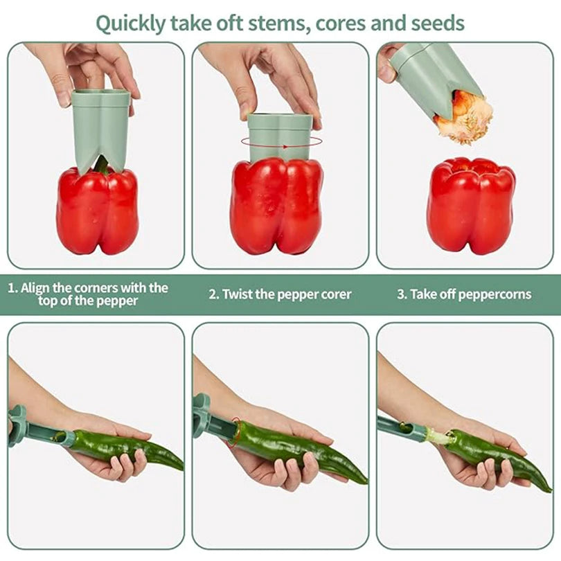 2-in-1 Fruit & Pepper Corer Reusable Seed Remover & Vegetable Coring Tool Portable Kitchen Utensil