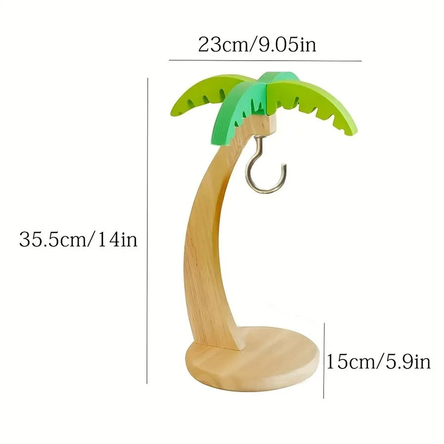 Wooden Banana Hanger with Hook Decorative Fruit Rack with Simulated Leaf for Kitchen Storage & Display