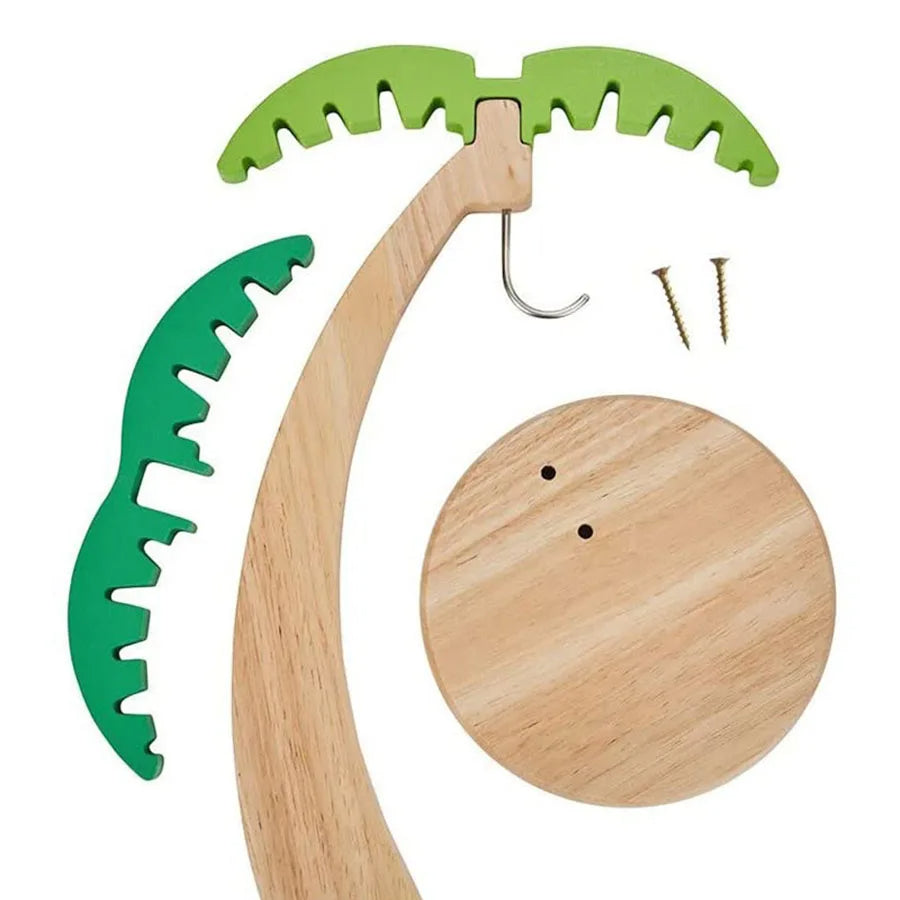 Wooden Banana Hanger with Hook Decorative Fruit Rack with Simulated Leaf for Kitchen Storage & Display