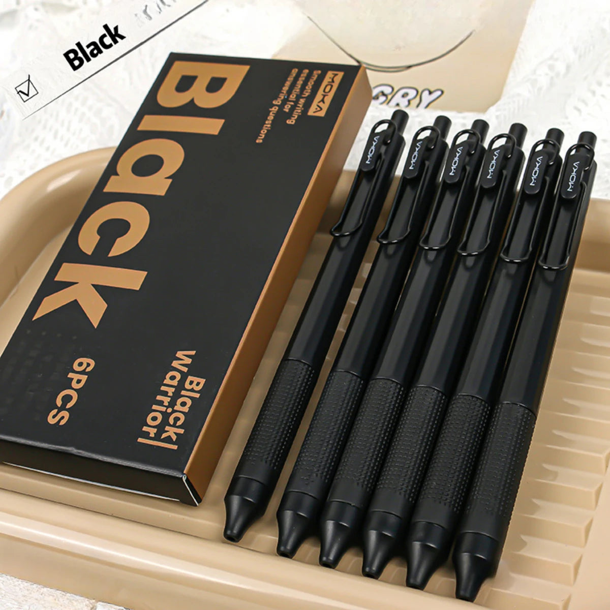 6-Pack Retractable Gel Ink Pens 0.5mm Black, Quick-Drying, Smooth Writing, Silicone Grip, No Smudge ST Tip – Ideal for Christmas Gifts