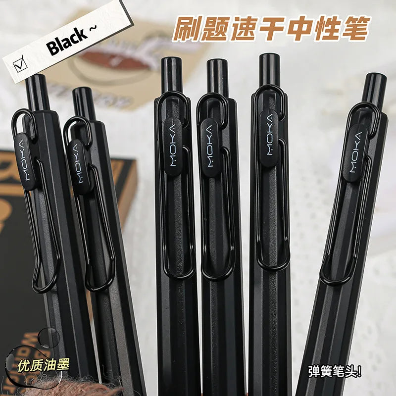 6-Pack Retractable Gel Ink Pens 0.5mm Black, Quick-Drying, Smooth Writing, Silicone Grip, No Smudge ST Tip – Ideal for Christmas Gifts