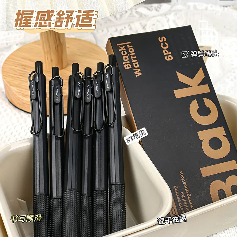 6-Pack Retractable Gel Ink Pens 0.5mm Black, Quick-Drying, Smooth Writing, Silicone Grip, No Smudge ST Tip – Ideal for Christmas Gifts