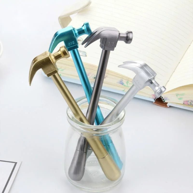 4-Pack Creative Metallic Hammer Gel Pens Cute Tool-Inspired Stationery, Smooth Writing Simulation Pens