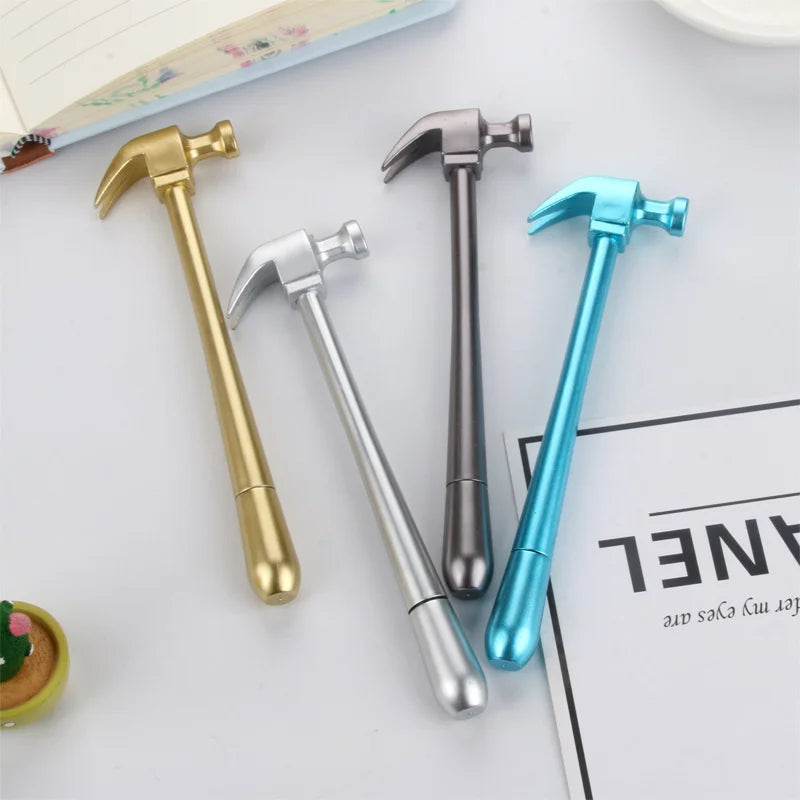 4-Pack Creative Metallic Hammer Gel Pens Cute Tool-Inspired Stationery, Smooth Writing Simulation Pens