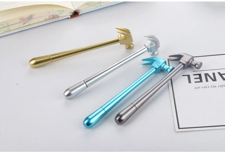 4-Pack Creative Metallic Hammer Gel Pens Cute Tool-Inspired Stationery, Smooth Writing Simulation Pens