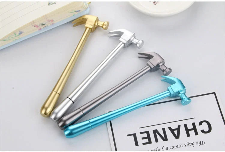 4-Pack Creative Metallic Hammer Gel Pens Cute Tool-Inspired Stationery, Smooth Writing Simulation Pens