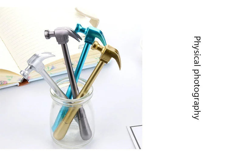 4-Pack Creative Metallic Hammer Gel Pens Cute Tool-Inspired Stationery, Smooth Writing Simulation Pens