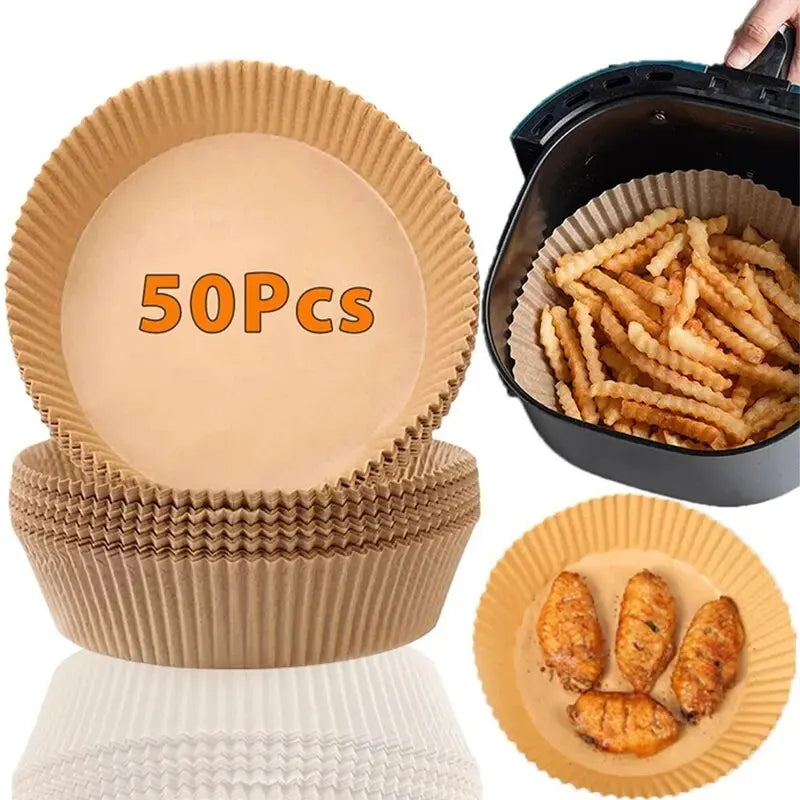 50/100Pcs Disposable Air Fryer Paper Liners Non-Stick Round Baking Papers for Air Fryers & Kitchen Use