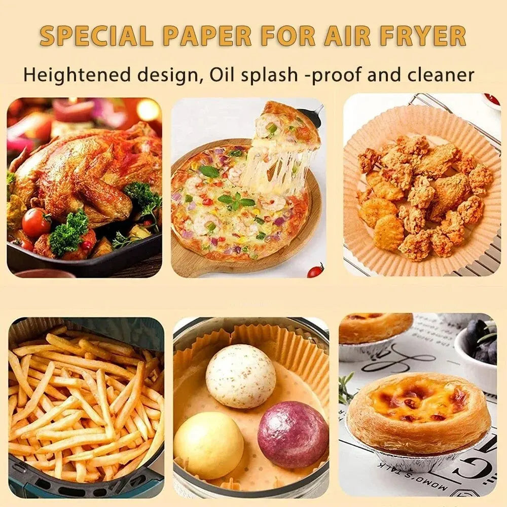 50/100Pcs Disposable Air Fryer Paper Liners Non-Stick Round Baking Papers for Air Fryers & Kitchen Use
