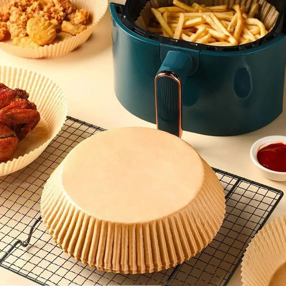 50/100Pcs Disposable Air Fryer Paper Liners Non-Stick Round Baking Papers for Air Fryers & Kitchen Use