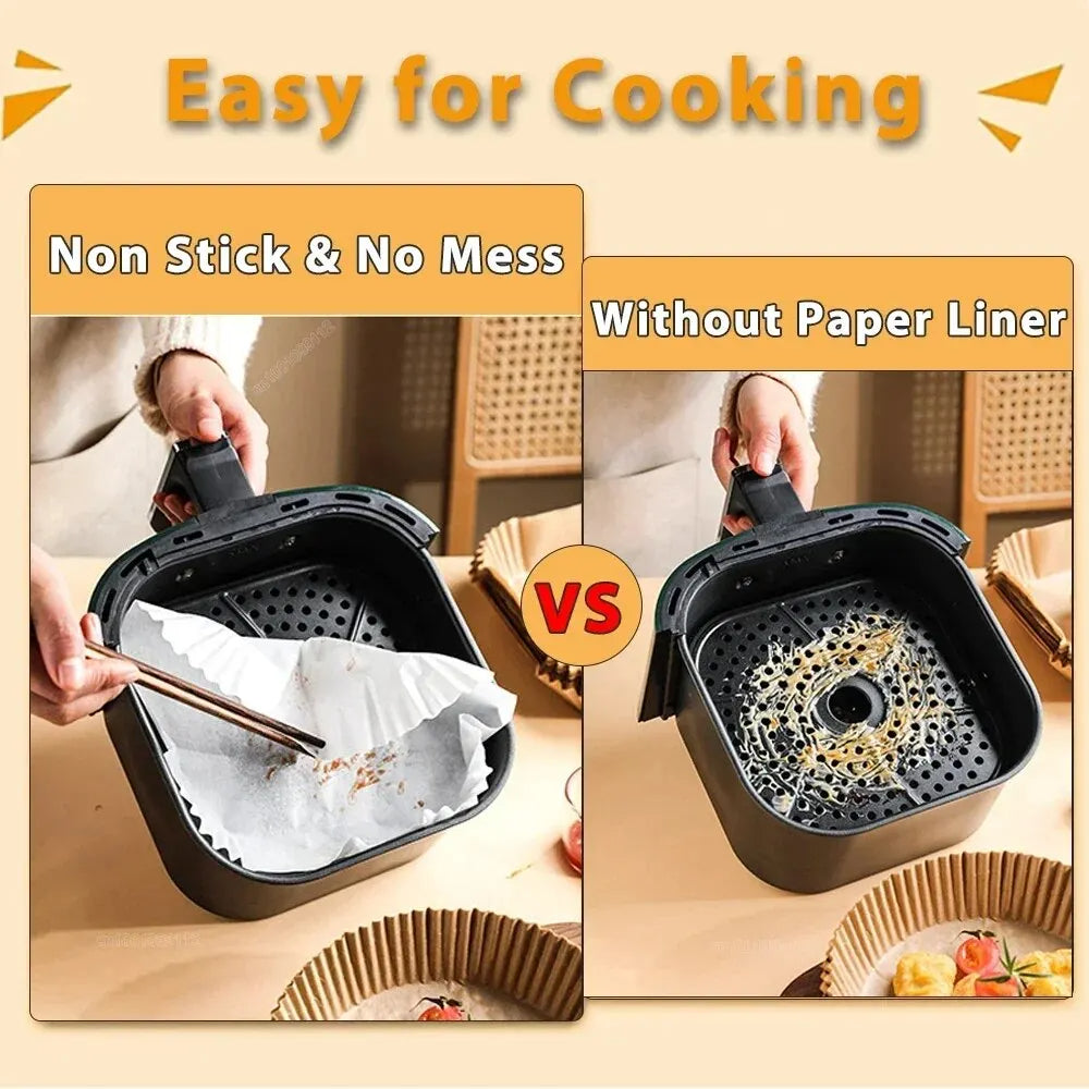 50/100Pcs Disposable Air Fryer Paper Liners Non-Stick Round Baking Papers for Air Fryers & Kitchen Use