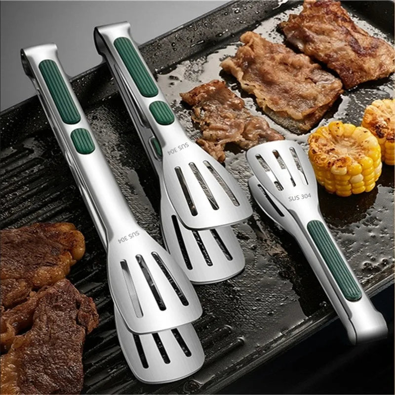 7"/12" Stainless Steel BBQ Tongs Non-Slip Silicone Handle Food Clip for Meat, Salad, Bread & Baking