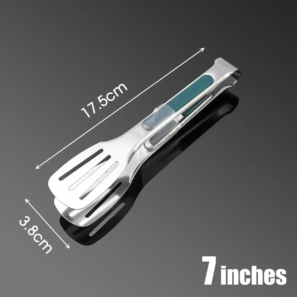 7"/12" Stainless Steel BBQ Tongs Non-Slip Silicone Handle Food Clip for Meat, Salad, Bread & Baking