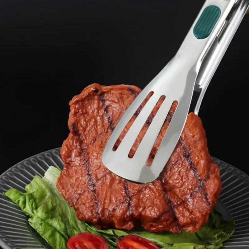 7"/12" Stainless Steel BBQ Tongs Non-Slip Silicone Handle Food Clip for Meat, Salad, Bread & Baking