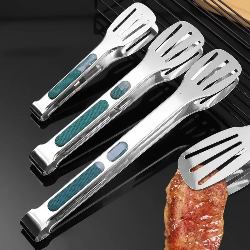 7"/12" Stainless Steel BBQ Tongs Non-Slip Silicone Handle Food Clip for Meat, Salad, Bread & Baking