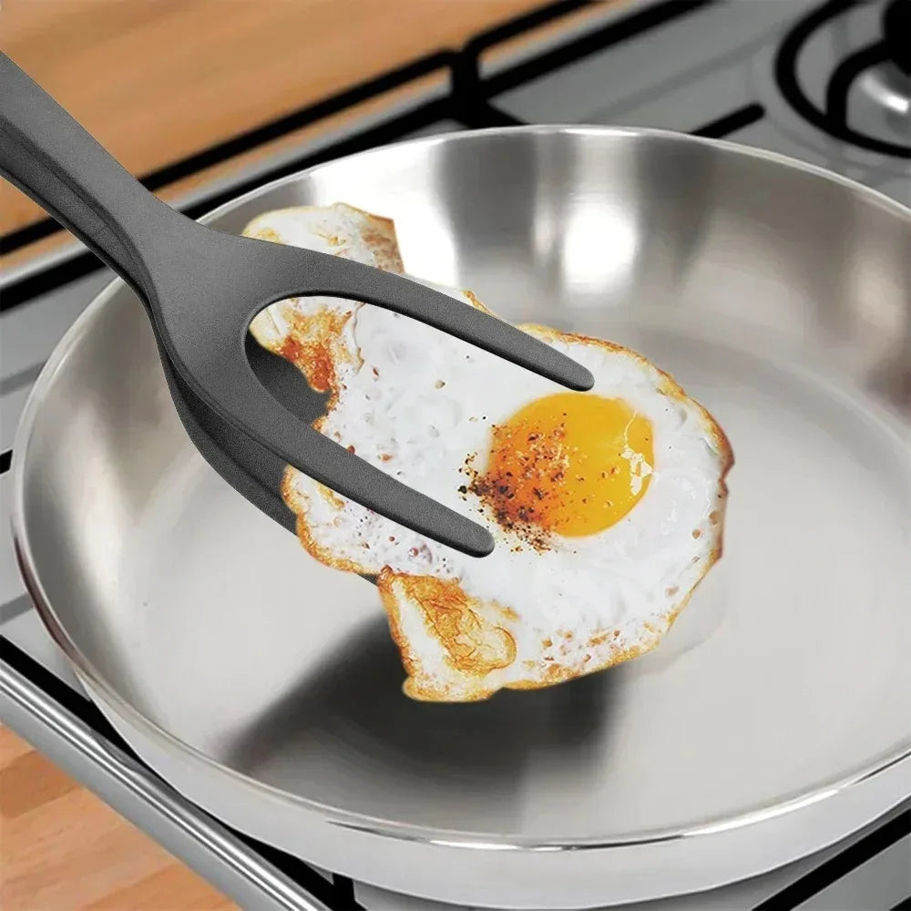 2-in-1 Steak Frying Spatula & Tongs Versatile Food Tongs for Eggs, Toast, and More