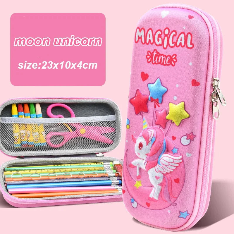 Kawaii 3D Unicorn Pencil Case Large Capacity Waterproof EVA Stationery Bag for Students