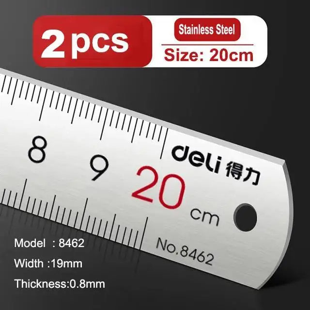 Deli Stainless Steel Ruler 15/20/30cm Precision Metal Measuring Tool for Drawing & School Use