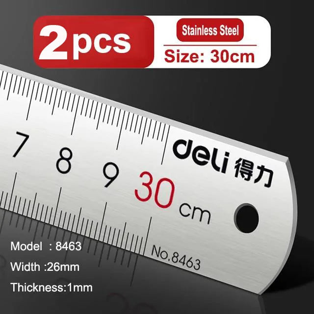 Deli Stainless Steel Ruler 15/20/30cm Precision Metal Measuring Tool for Drawing & School Use