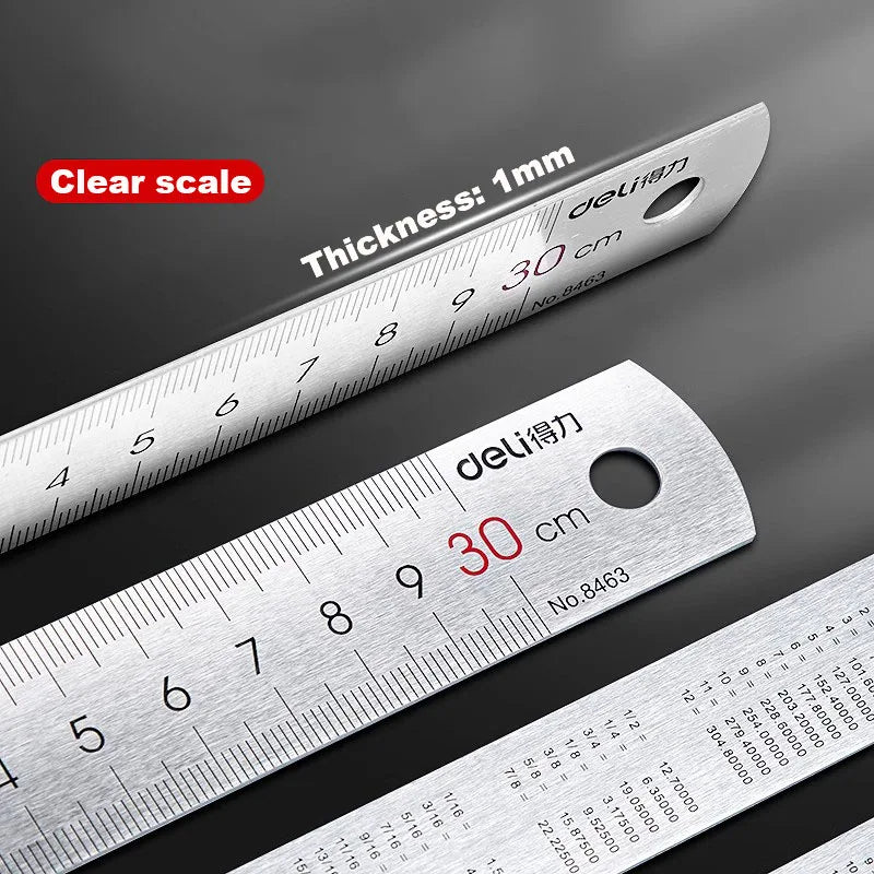 Deli Stainless Steel Ruler 15/20/30cm Precision Metal Measuring Tool for Drawing & School Use