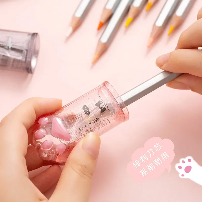2PCS Kawaii Cat Paw Pencil Sharpeners Random Colors Cute Korean Stationery for School & Office