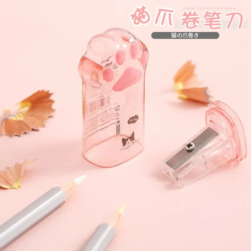 2PCS Kawaii Cat Paw Pencil Sharpeners Random Colors Cute Korean Stationery for School & Office